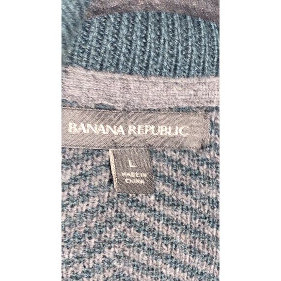 Banana Republic Cardigan Mens Large Navy Grey Ombré Print Wool Button Up Sweater - Picture 10 of 10